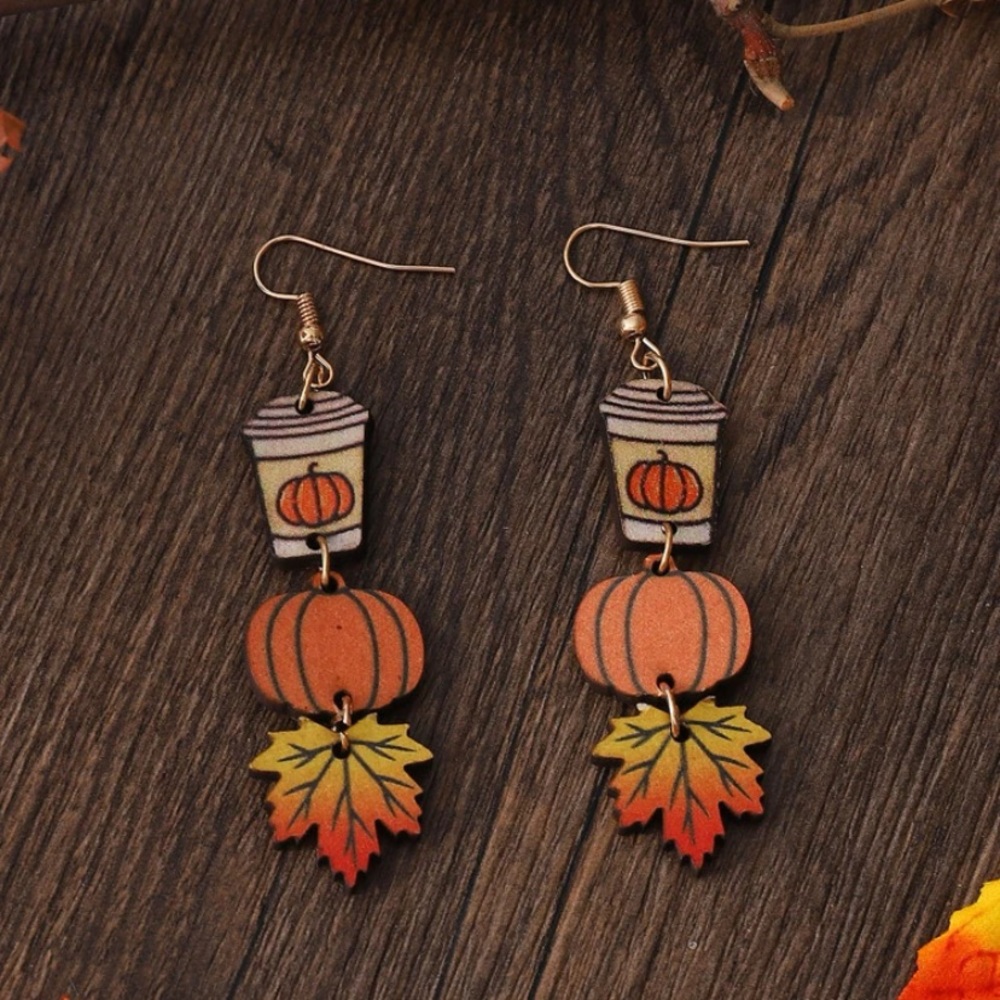 Pumpkin Coffee Maple Leaf Earrings New
